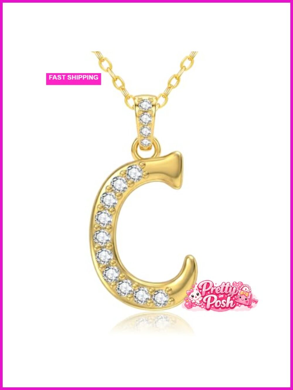18K Gold Initial Letter Pendant Necklace with Cable Chain, Hypoallergenic,